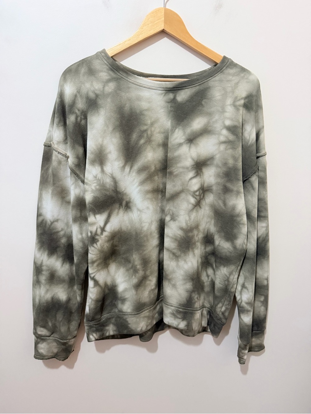 Knox Rose Tie Dye French Terry Sweatshirt Olive Green Fall Fashion Size XL